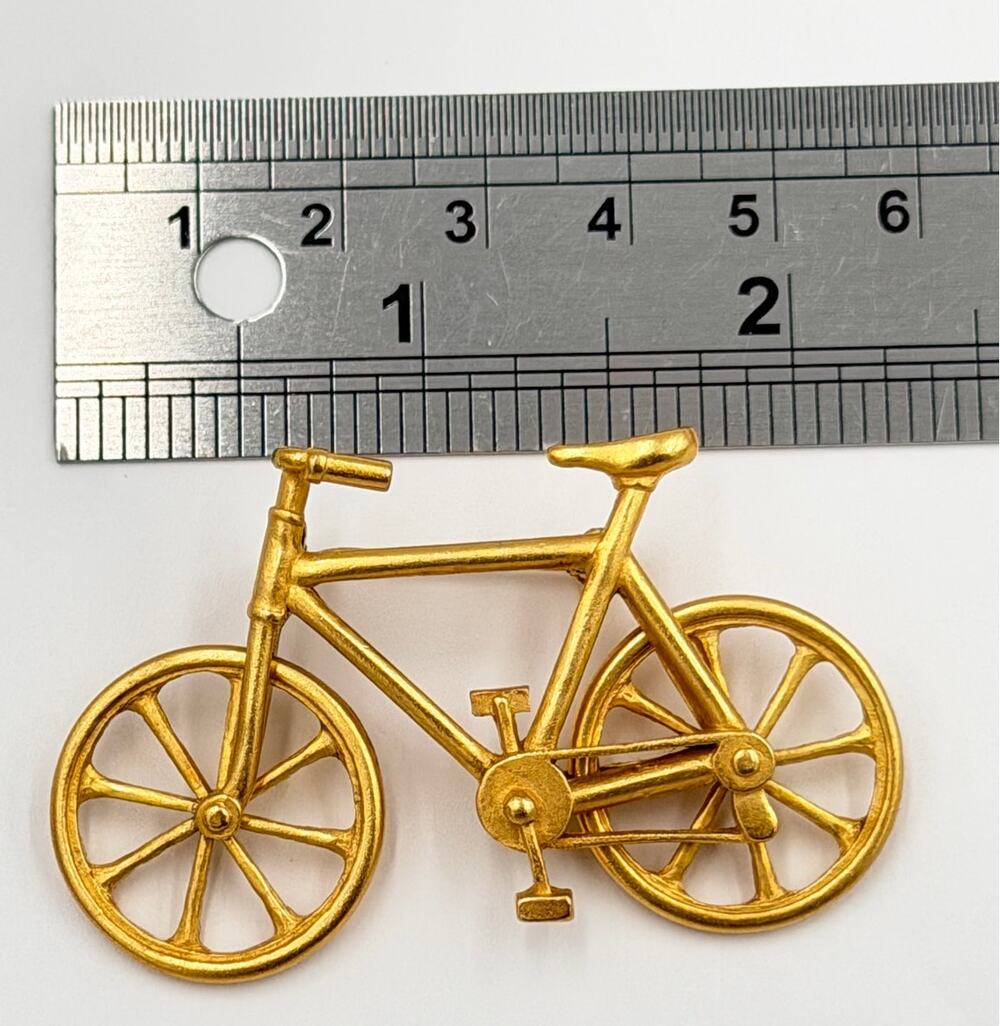 Vintage Carol Lee Whimsical Matte Gold Tone Bicycle Brooch Spinning Wheels